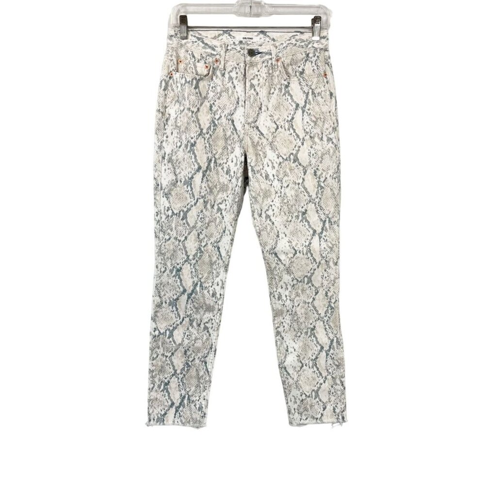 Grlfrnd Karolina Snakeskin Print Jeans Frayed Hem Animal Print -‎ Size 26